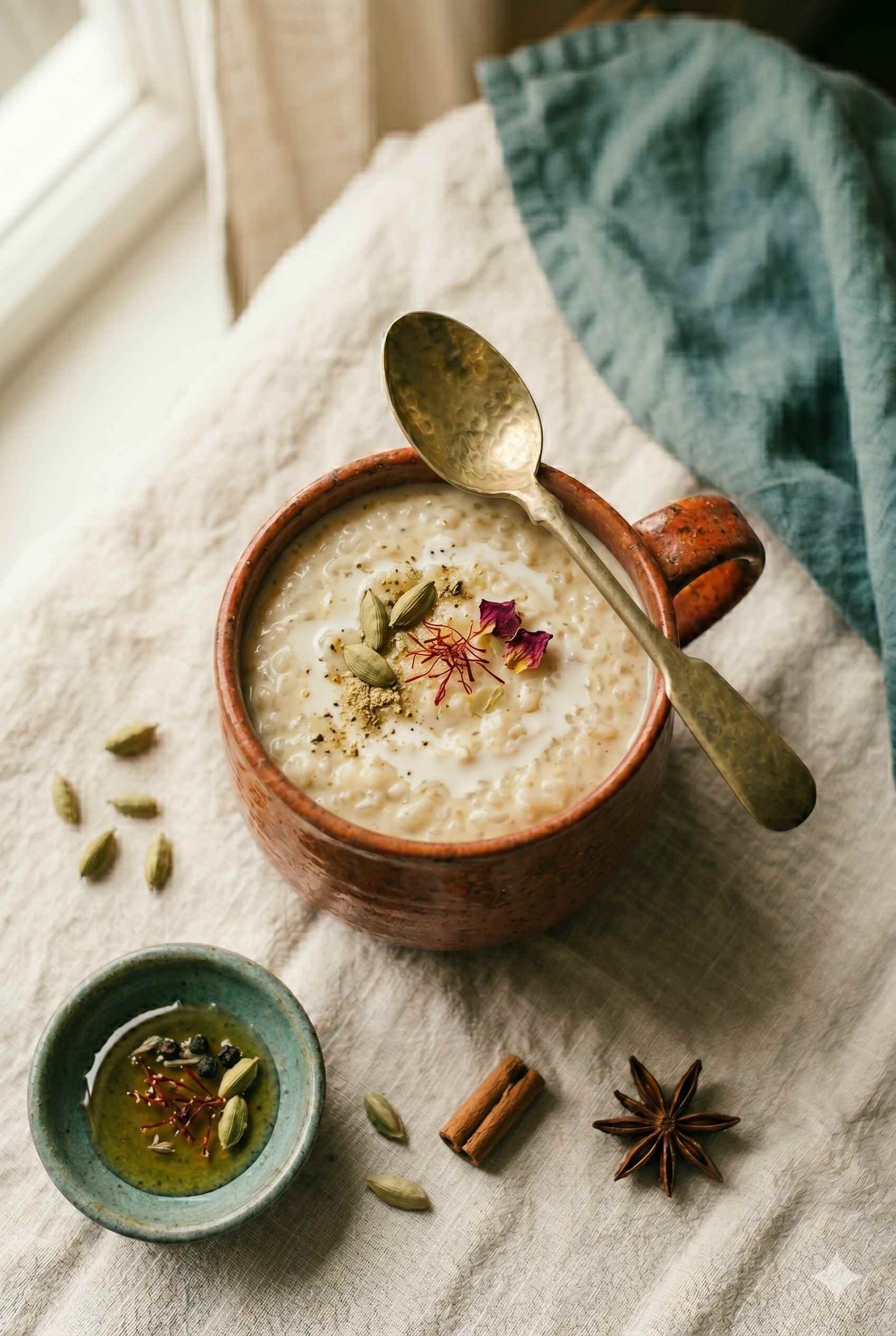 Soothing cardamom rice pudding, a Vata-balancing dessert