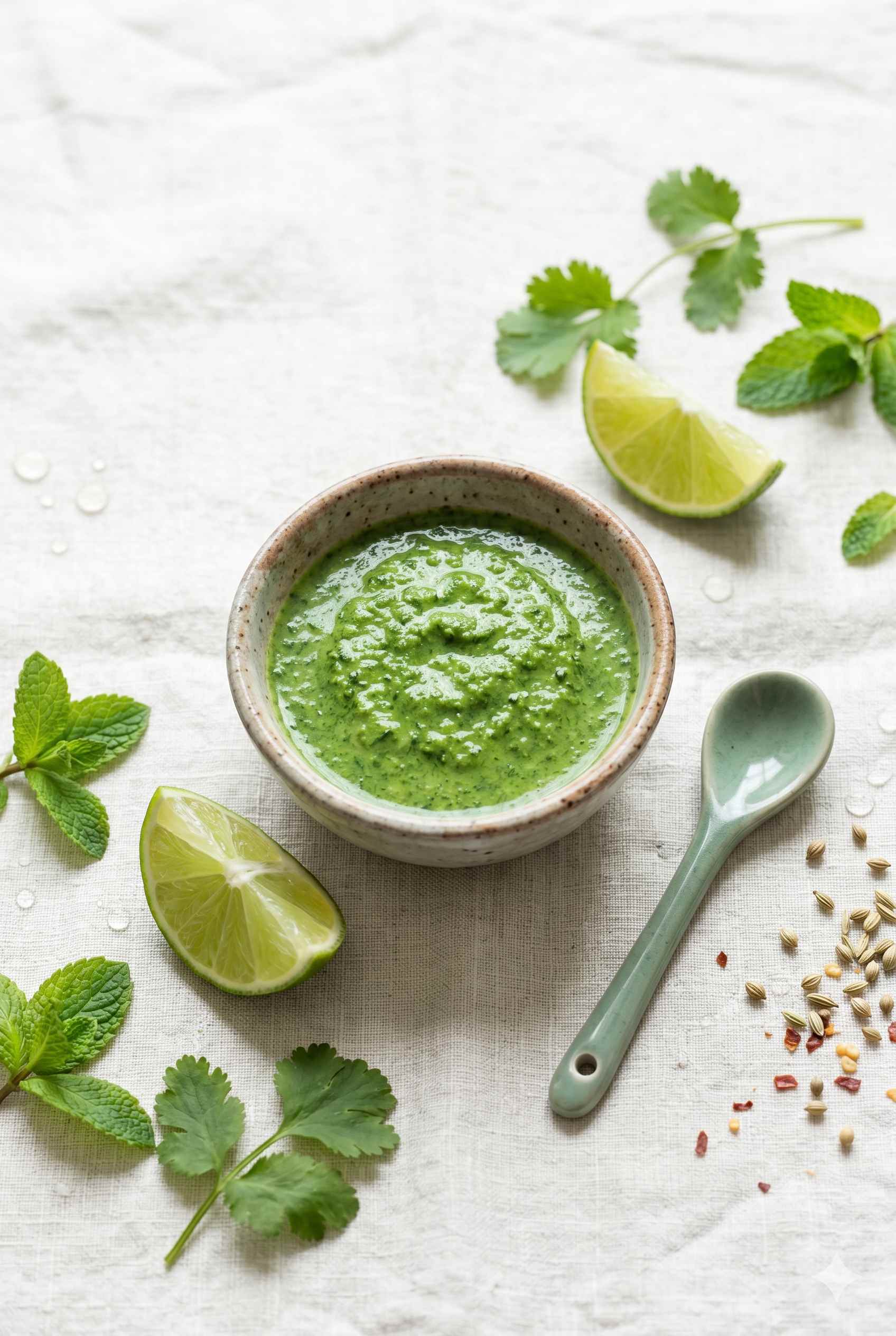 Sweet cilantro and mint chutney, a cooling Pitta condiment