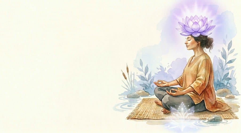 Crown chakra healing illustration with violet light above the head