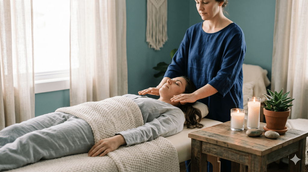 reiki session in a calm treatment room showing what reiki costs