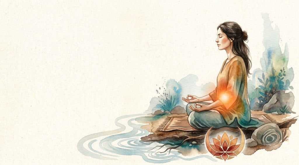 Sacral chakra healing illustration with orange light below the navel