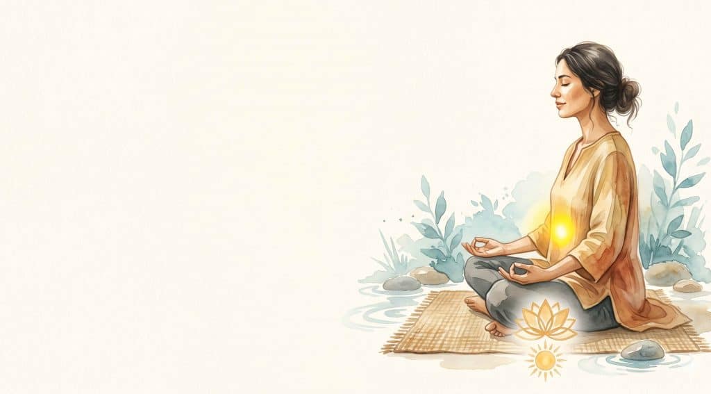 Solar plexus chakra healing illustration with yellow light at the upper abdomen