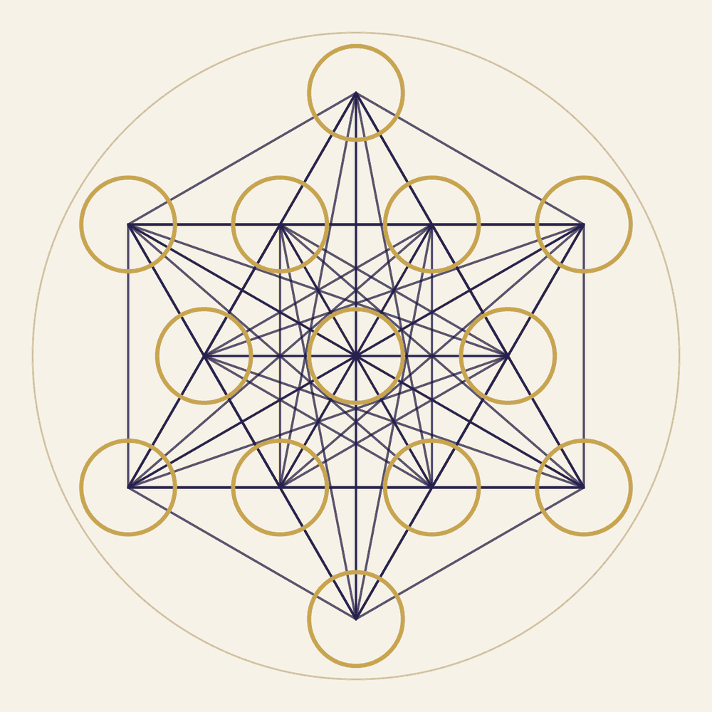 Metatron's cube sacred geometry symbol with thirteen circles and connecting lines