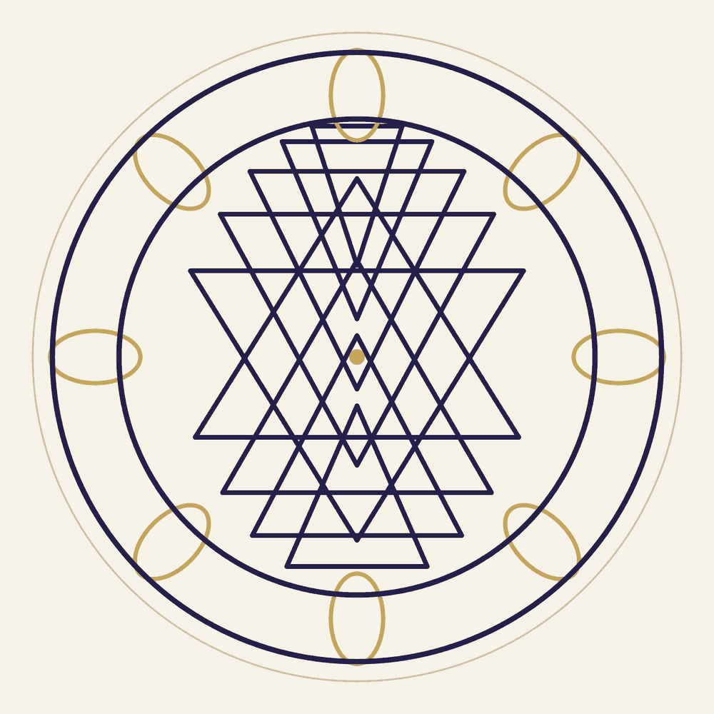 Sri Yantra sacred geometry symbol with nine interlocking triangles